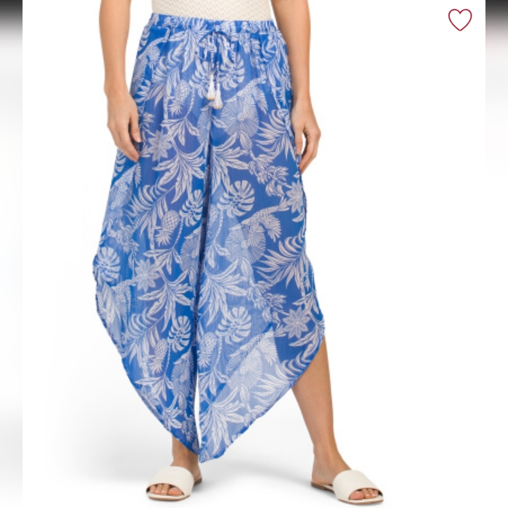 BLEU ROD BEATTIE A Place In The Sun Blue Tropical Print Swim Coverup Pants NWT